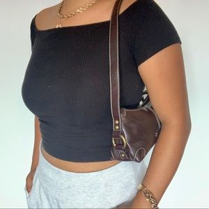Vintage Baguette Bag Y2k Bag in Dark Brown